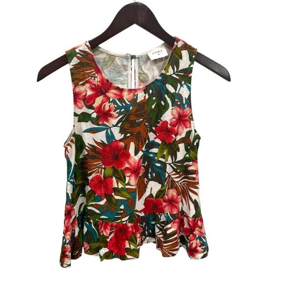 EVERLY Women's Red Green Floral Keyhole Back Ruffle Tank Top Size S - Picture 2 of 9
